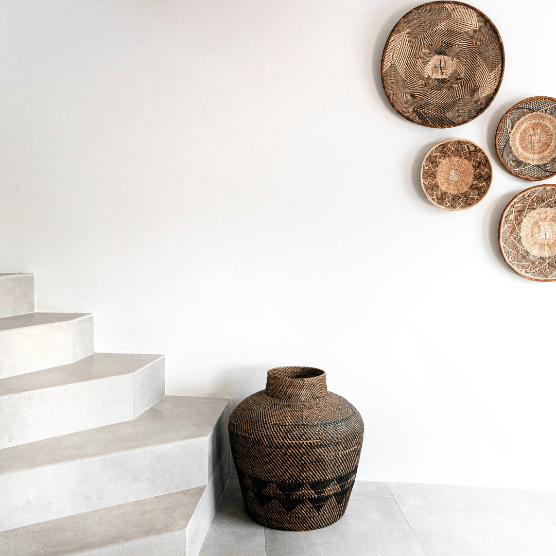 Black Patterned Tribal Basket | 70cm